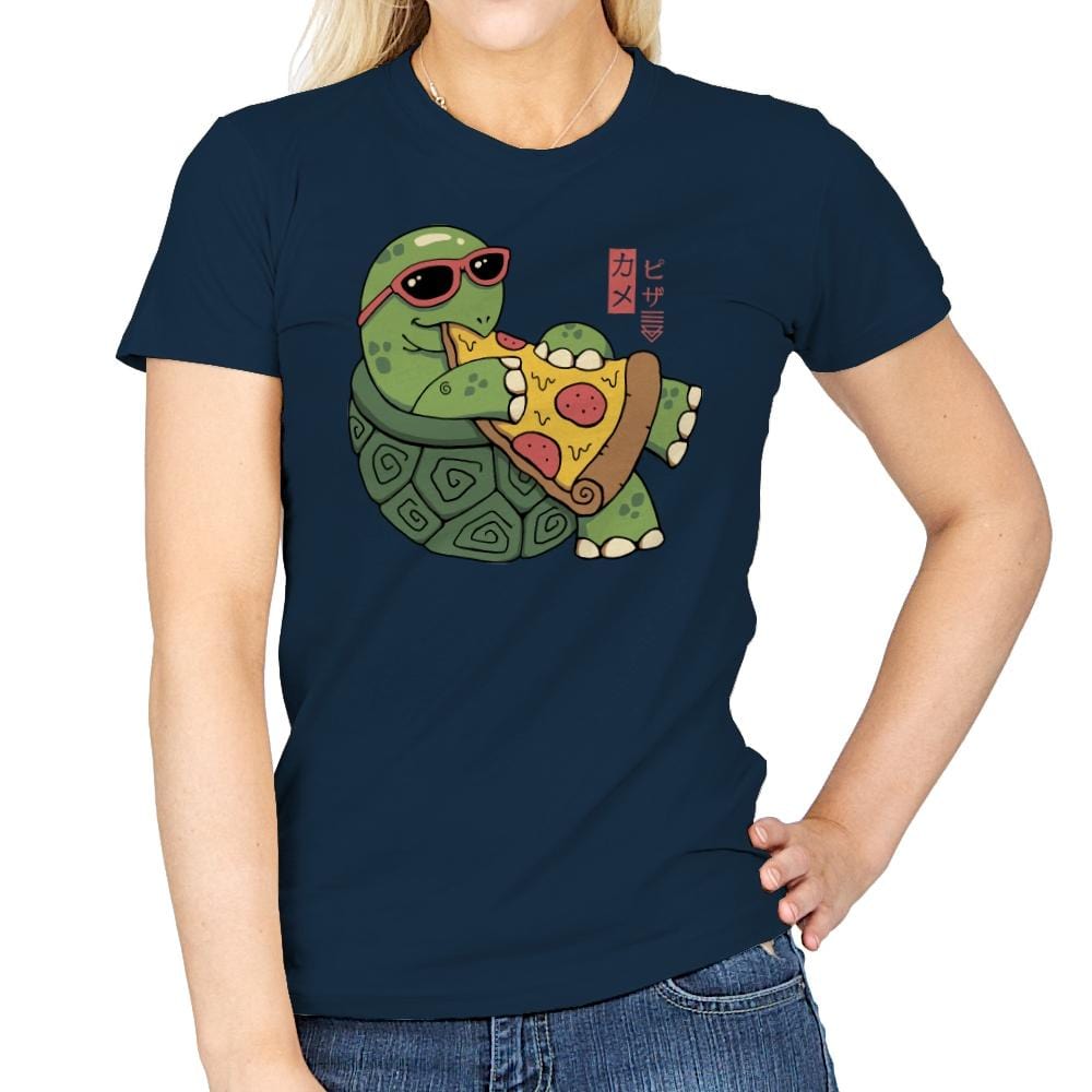 Pizza Turtle - Womens T-Shirts RIPT Apparel Small / Navy