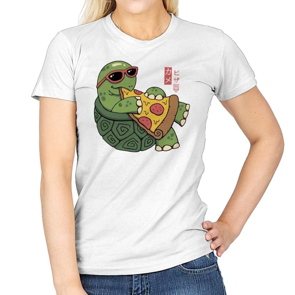 Pizza Turtle - Womens T-Shirts RIPT Apparel Small / White