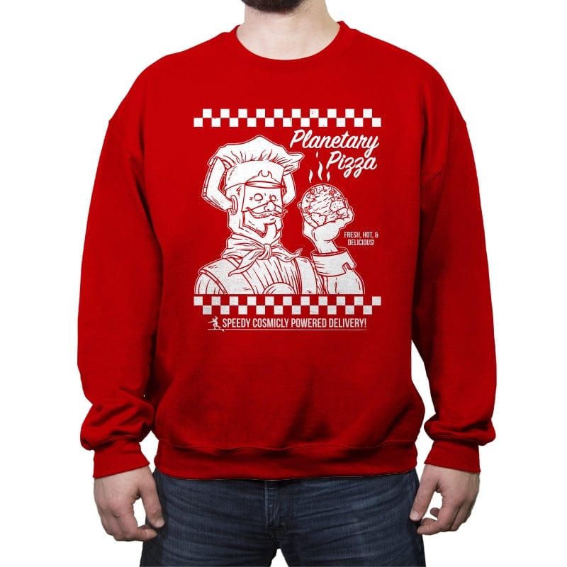 Planetary Pizza - Crew Neck Sweatshirt Crew Neck Sweatshirt RIPT Apparel Small / Red