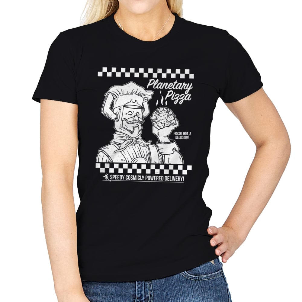 Planetary Pizza - Womens T-Shirts RIPT Apparel Small / Black