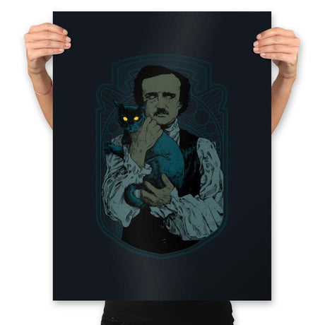 Poe and the Black Cat - Prints Posters RIPT Apparel 18x24 / Black