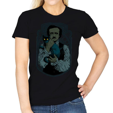 Poe and the Black Cat - Womens T-Shirts RIPT Apparel Small / Black
