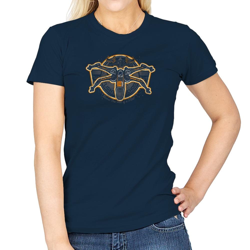 Poe's Flight School Exclusive - Womens T-Shirts RIPT Apparel Small / Navy