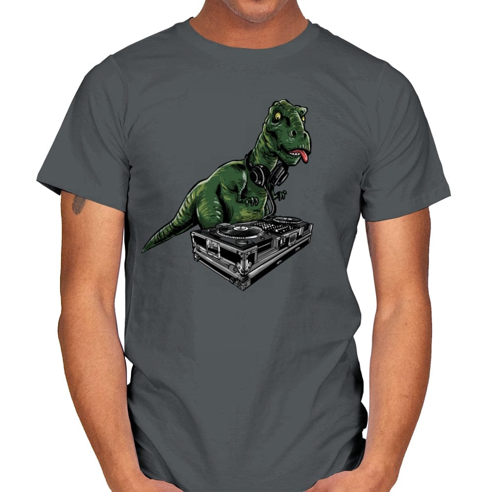 Poor T-Rex DJ - Mens T-Shirts RIPT Apparel Small / Charcoal