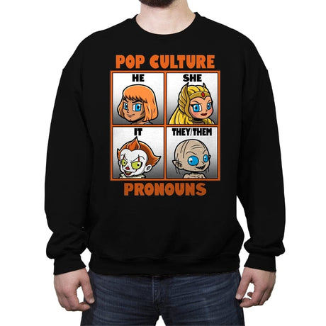Pop Culture Pronouns - Crew Neck Sweatshirt Crew Neck Sweatshirt RIPT Apparel Small / Black