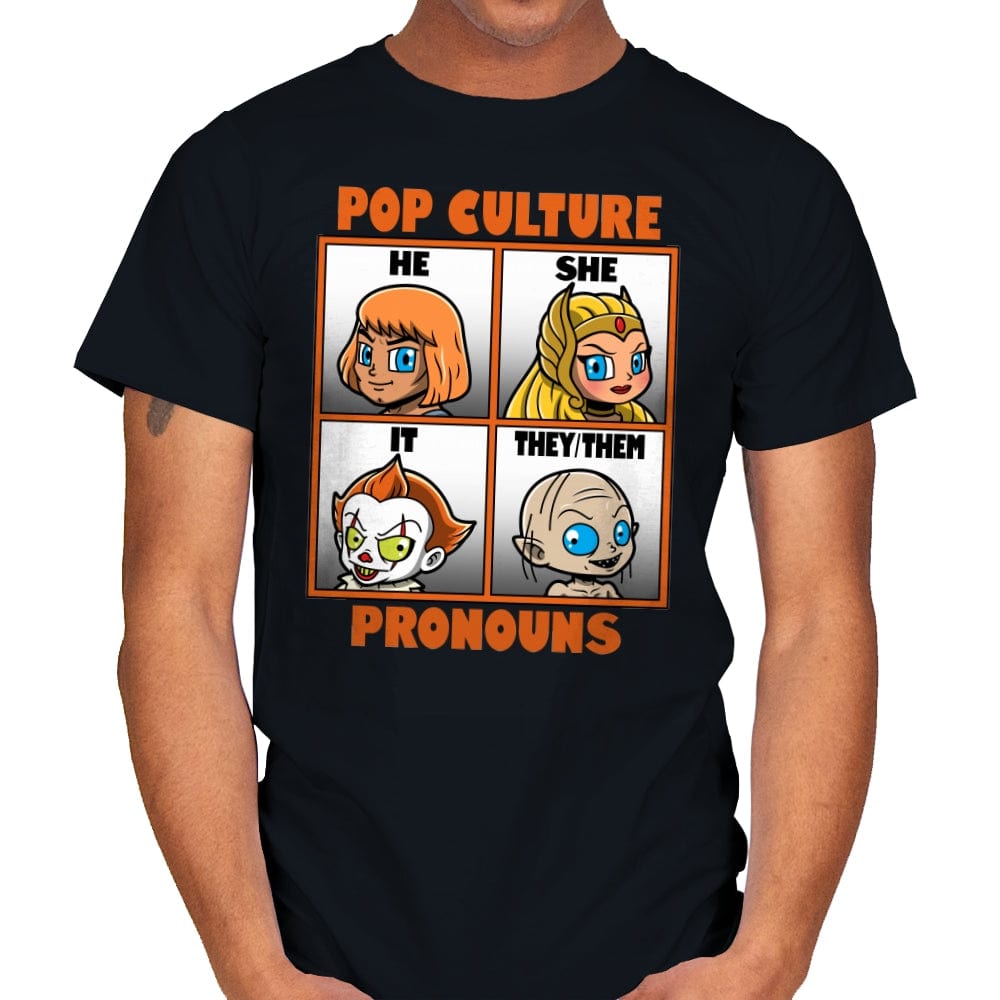 Pop Culture Pronouns - Mens T-Shirts RIPT Apparel Small / Black