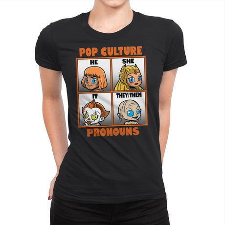 Pop Culture Pronouns - Womens Premium T-Shirts RIPT Apparel Small / Black