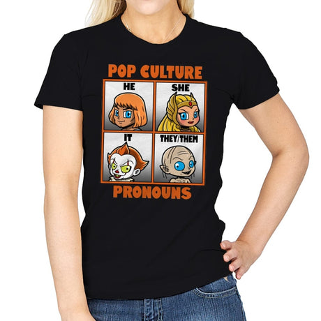 Pop Culture Pronouns - Womens T-Shirts RIPT Apparel Small / Black