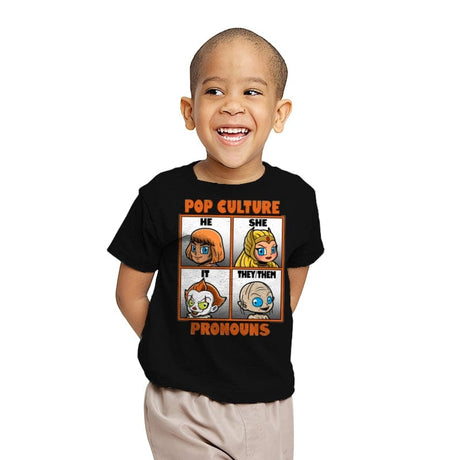 Pop Culture Pronouns - Youth T-Shirts RIPT Apparel X-small / Black