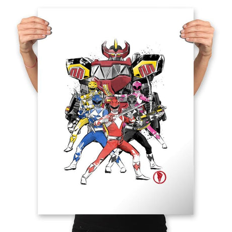 Power Rangers Sumi-e - Prints Posters RIPT Apparel 18x24 / White