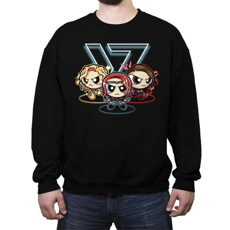 Power Supes Girls - Crew Neck Sweatshirt Crew Neck Sweatshirt RIPT Apparel Small / Black