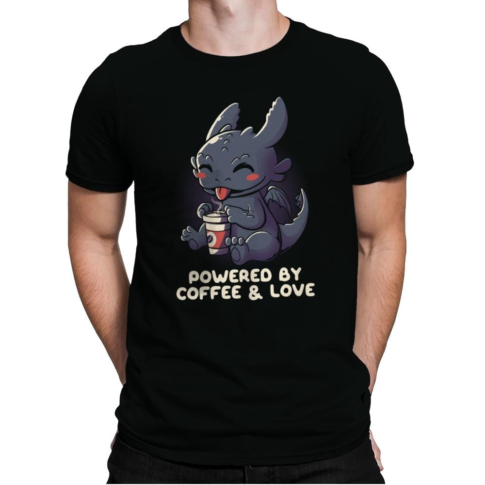 Powered By Coffee and Love - Mens Premium T-Shirts RIPT Apparel Small / Black