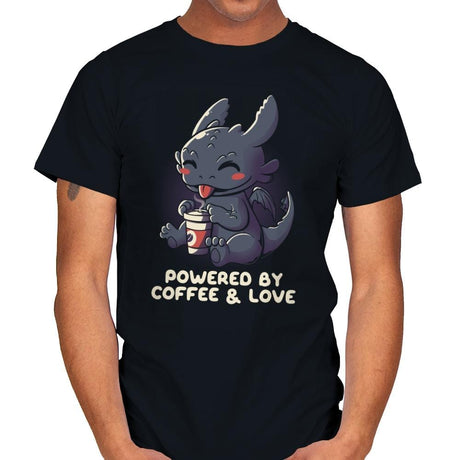 Powered By Coffee and Love - Mens T-Shirts RIPT Apparel Small / Black
