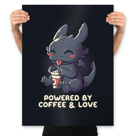 Powered By Coffee and Love - Prints Posters RIPT Apparel 18x24 / Black