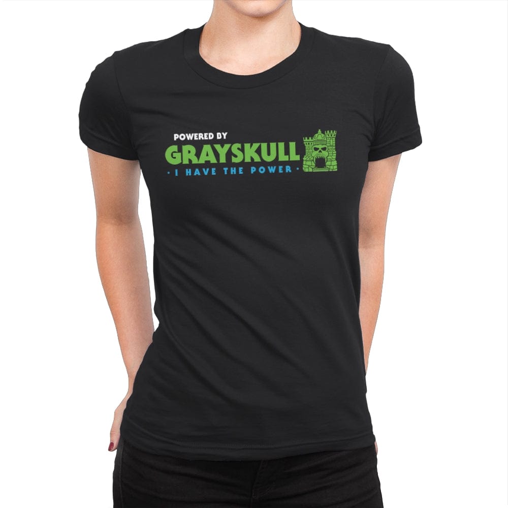 Powered by Grayskull - Womens Premium T-Shirts RIPT Apparel Small / Black