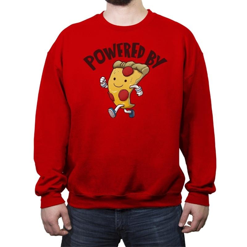Powered By Pizza - Crew Neck Sweatshirt Crew Neck Sweatshirt RIPT Apparel Small / Red