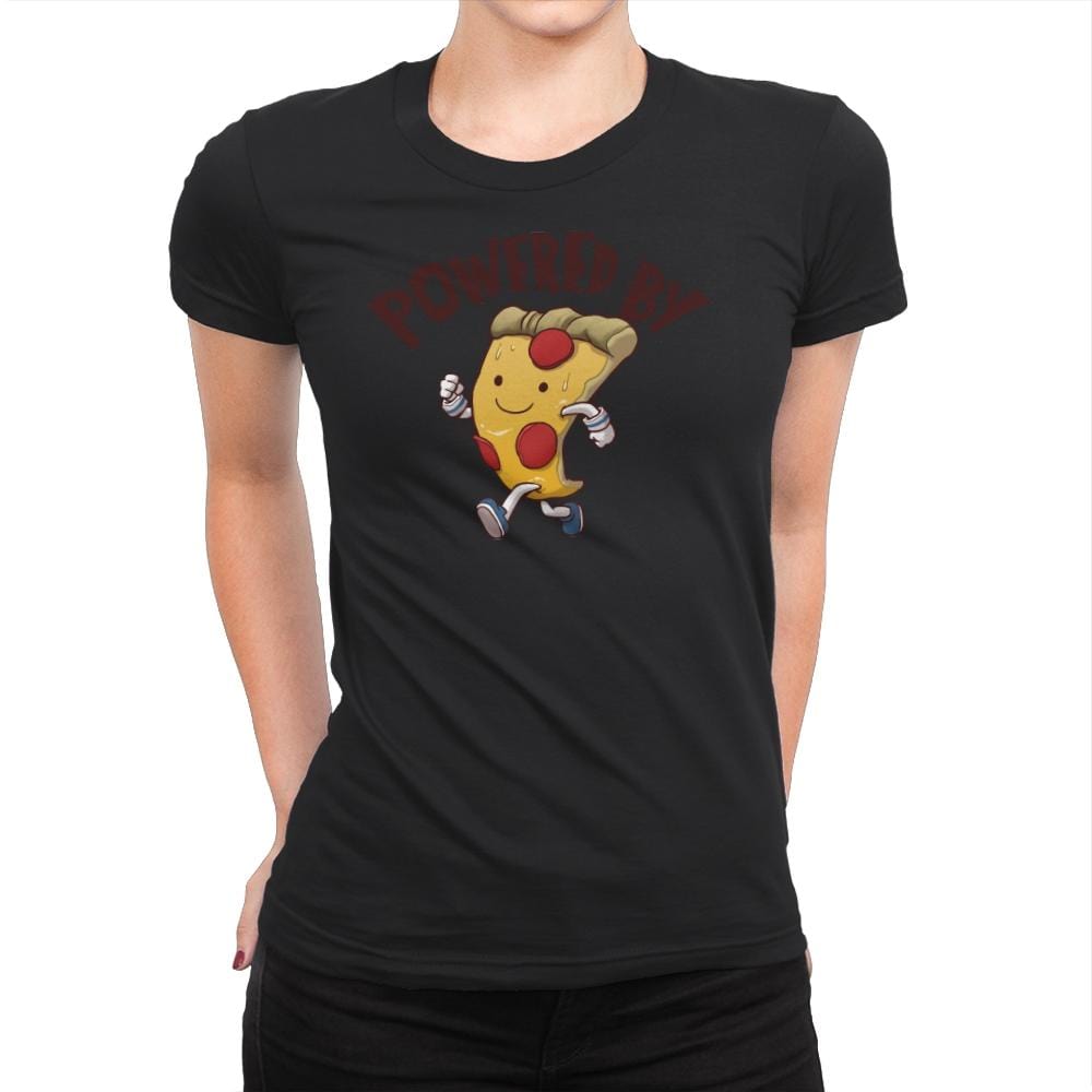 Powered By Pizza - Womens Premium T-Shirts RIPT Apparel Small / Black