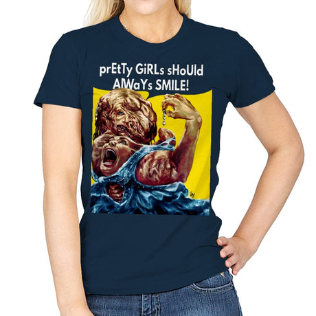 Pretty Girls Should Always Smile! - Womens T-Shirts RIPT Apparel Small / Navy