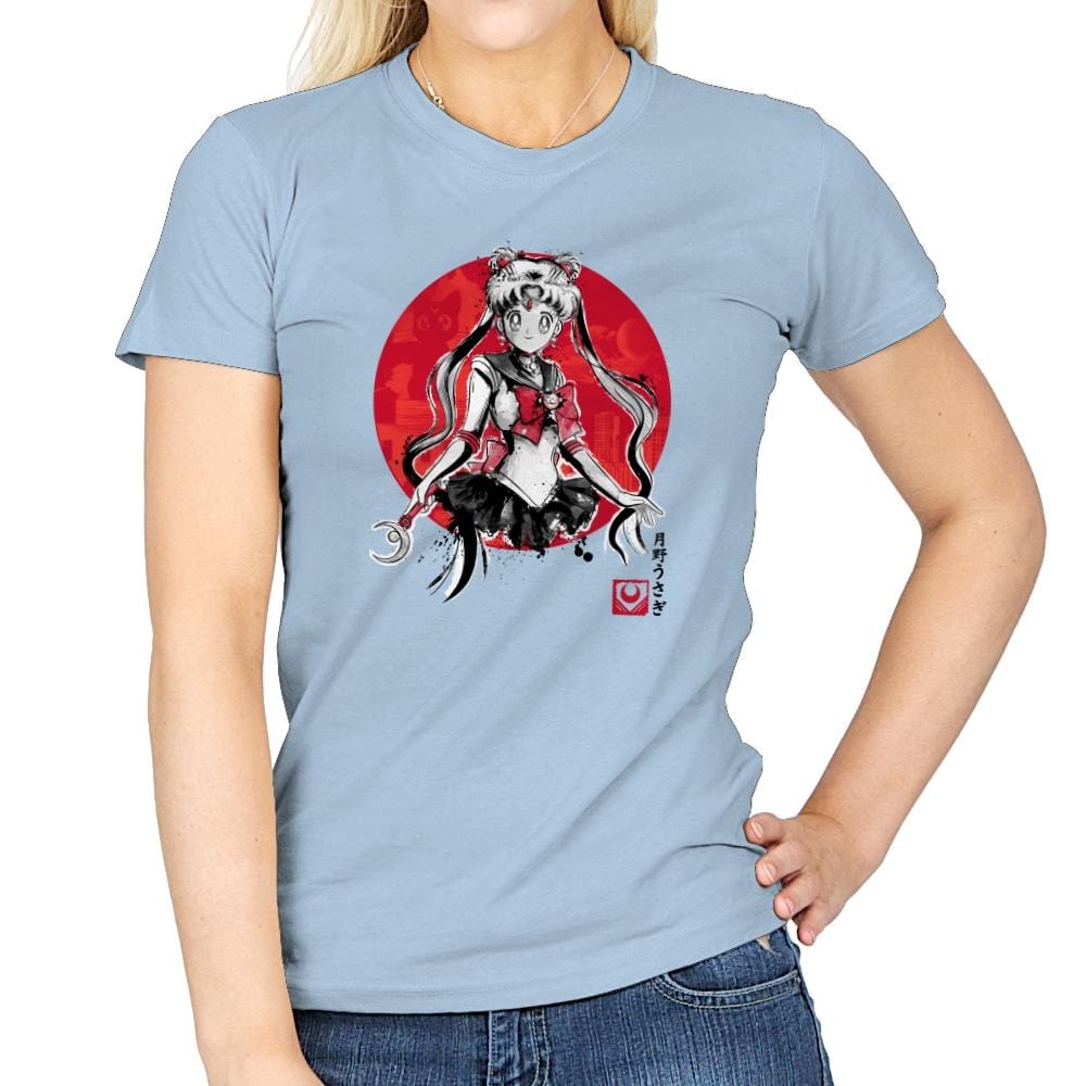 Pretty Guardian Sumi-e - Sumi Ink Wars - Womens T-Shirts RIPT Apparel Small / Light Blue