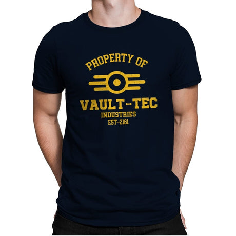 Property of Vault Tec - Mens Premium T-Shirts RIPT Apparel Small / Midnight Navy
