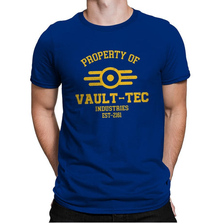 Property of Vault Tec - Mens Premium T-Shirts RIPT Apparel Small / Royal