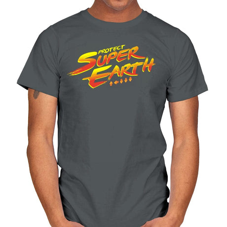 Protect Super Earth - Mens T-Shirts RIPT Apparel Small / Charcoal