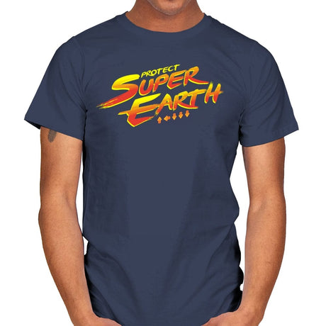 Protect Super Earth - Mens T-Shirts RIPT Apparel Small / Navy