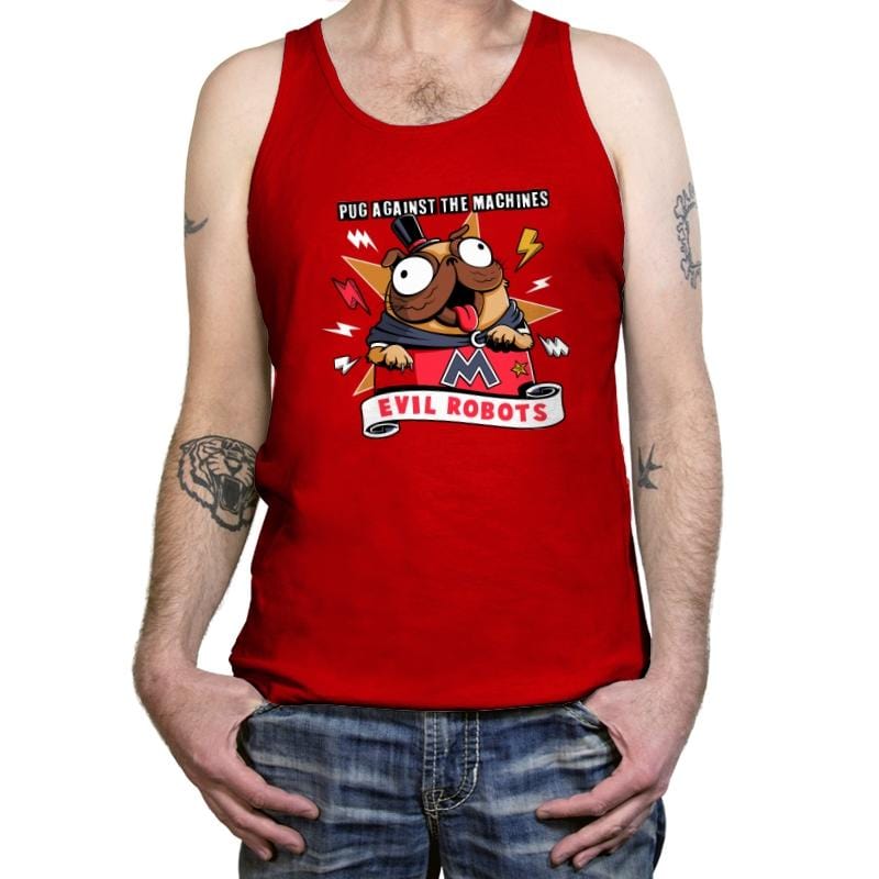 Pug Against the Machines - Tanktop Tanktop RIPT Apparel X-Small / Red