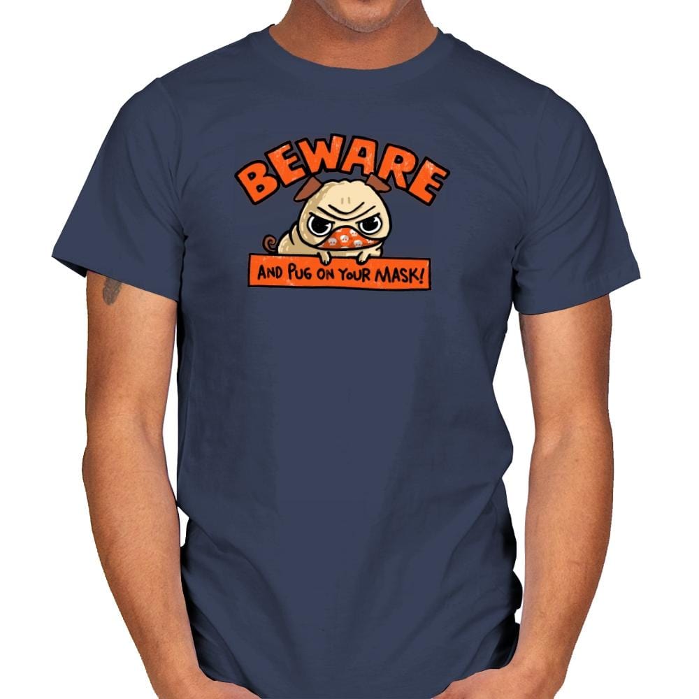Pug On Your Mask - Mens T-Shirts RIPT Apparel Small / Navy