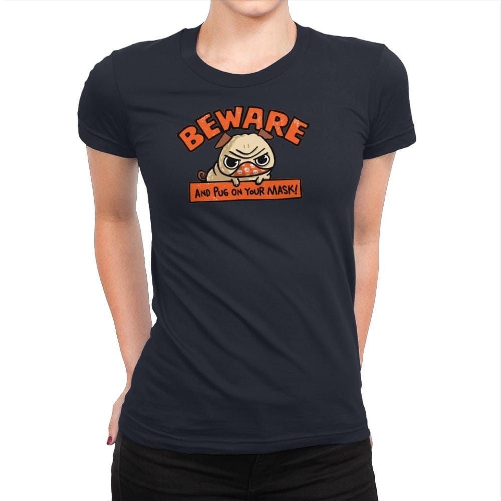Pug On Your Mask - Womens Premium T-Shirts RIPT Apparel Small / Midnight Navy