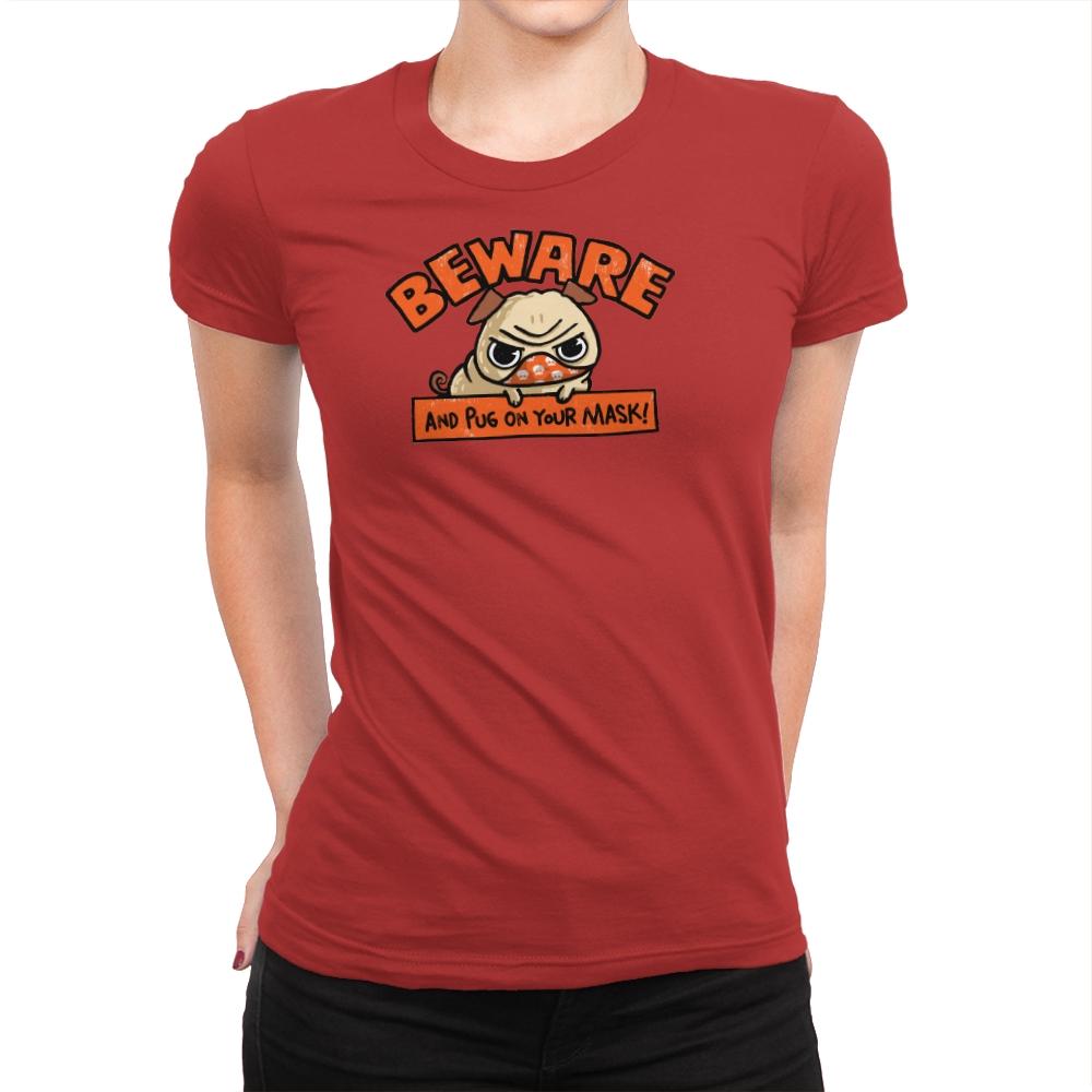 Pug On Your Mask - Womens Premium T-Shirts RIPT Apparel Small / Red