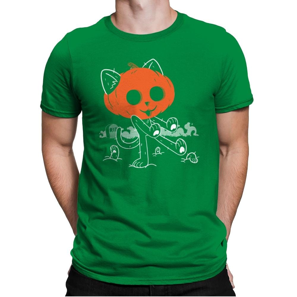Pumpkitty Zombie - Mens Premium T-Shirts RIPT Apparel Small / Kelly