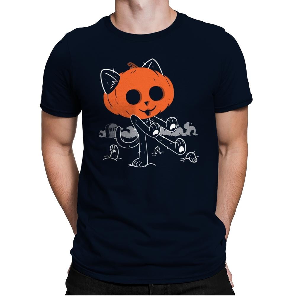 Pumpkitty Zombie - Mens Premium T-Shirts RIPT Apparel Small / Midnight Navy