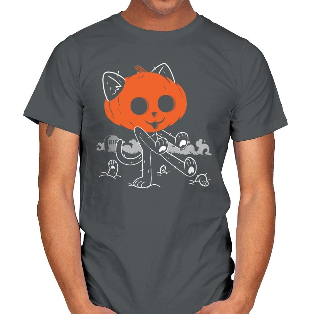 Pumpkitty Zombie - Mens T-Shirts RIPT Apparel Small / Charcoal