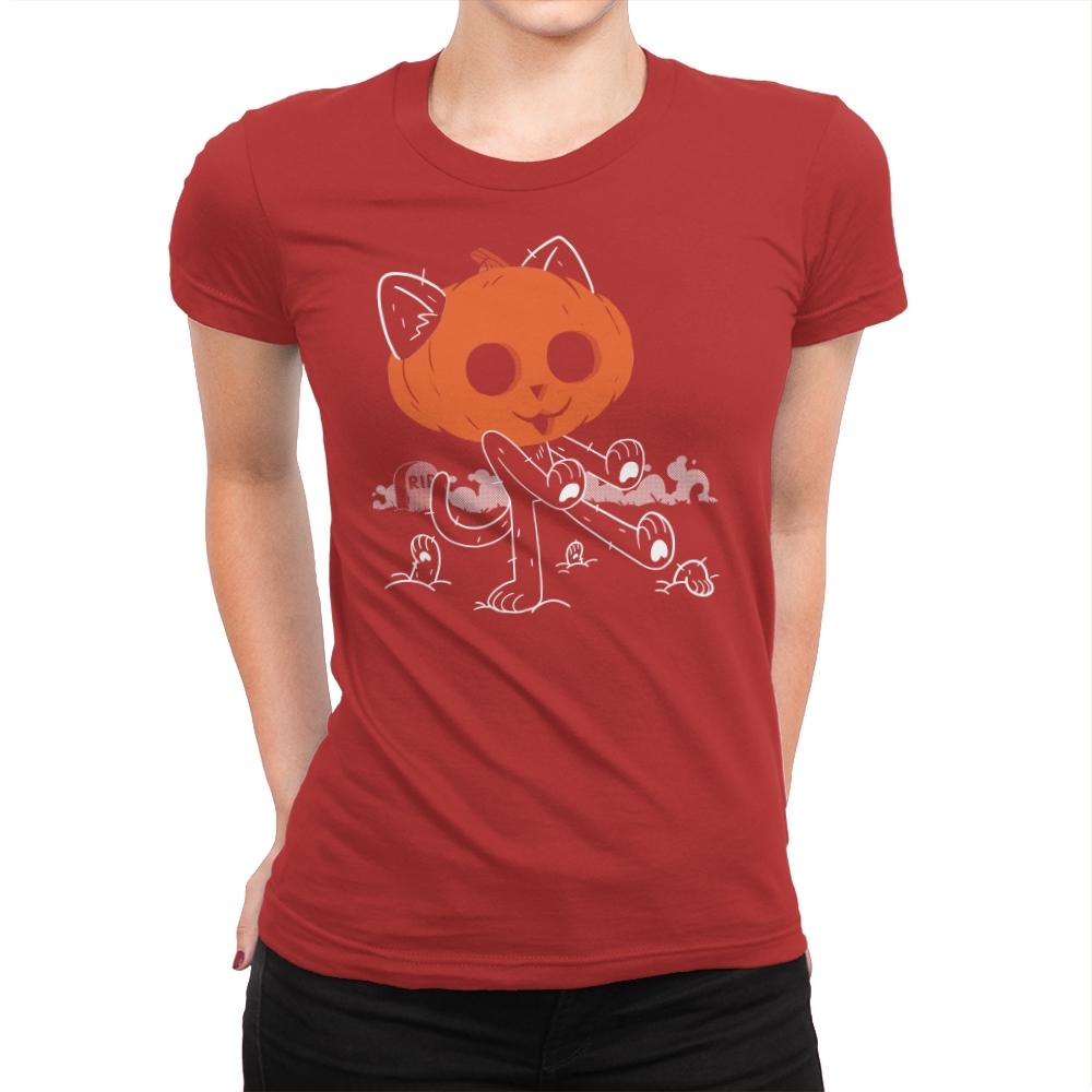 Pumpkitty Zombie - Womens Premium T-Shirts RIPT Apparel Small / Red