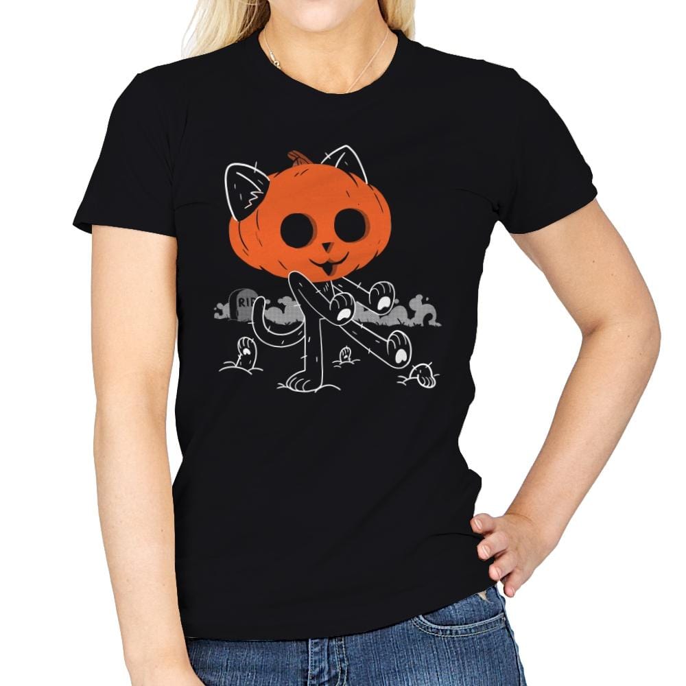 Pumpkitty Zombie - Womens T-Shirts RIPT Apparel Small / Black