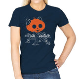 Pumpkitty Zombie - Womens T-Shirts RIPT Apparel Small / Navy