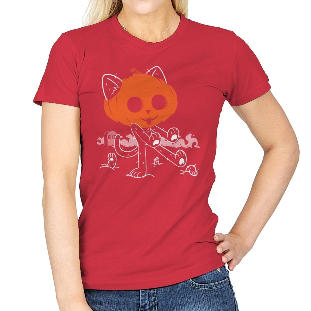 Pumpkitty Zombie - Womens T-Shirts RIPT Apparel Small / Red