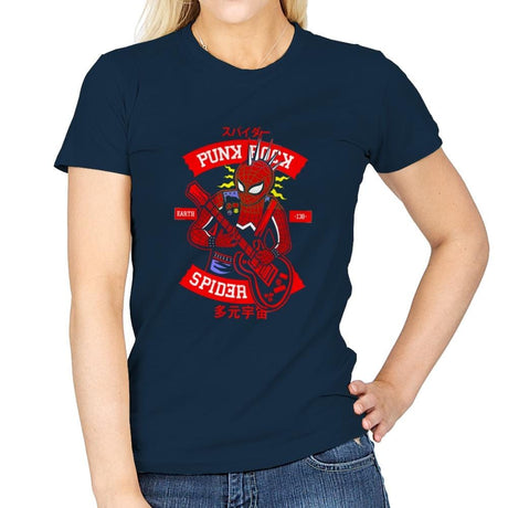 Punk Rock Spider - Womens T-Shirts RIPT Apparel Small / Navy