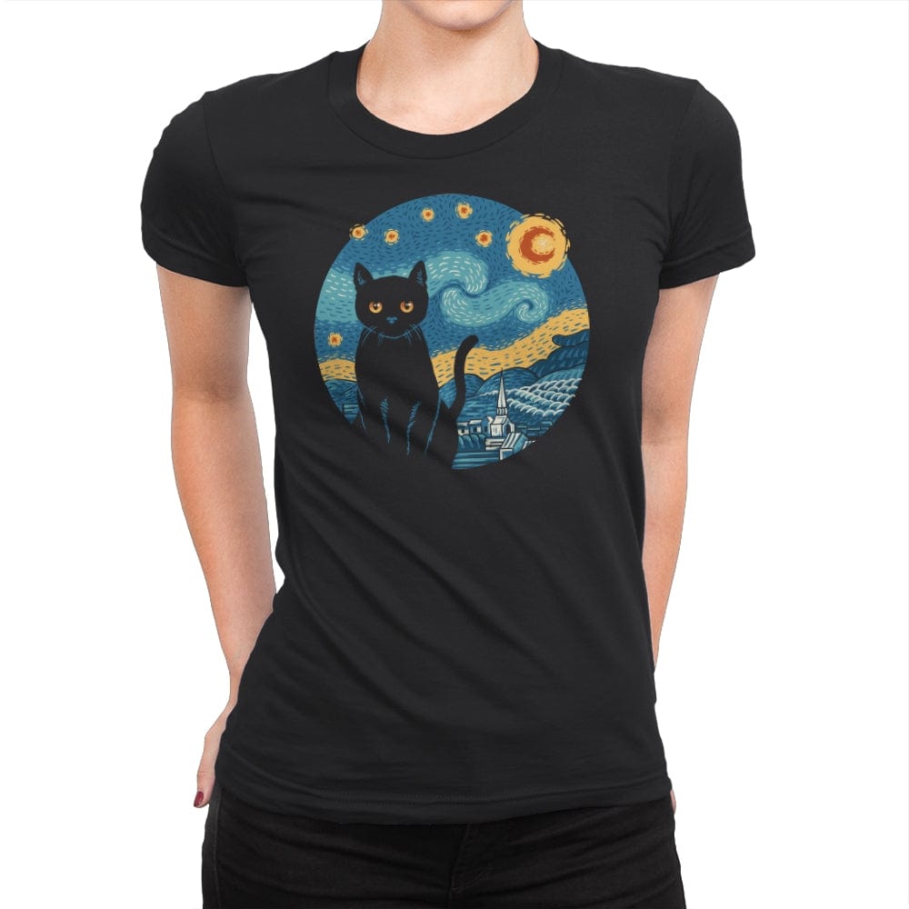 Purrfect Starry Night - Womens Premium T-Shirts RIPT Apparel Small / Black