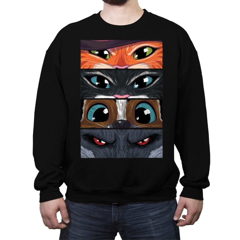 Puss in Boots Eyes - Crew Neck Sweatshirt Crew Neck Sweatshirt RIPT Apparel Small / Black