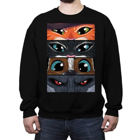 Puss in Boots Eyes - Crew Neck Sweatshirt Crew Neck Sweatshirt RIPT Apparel Small / Black