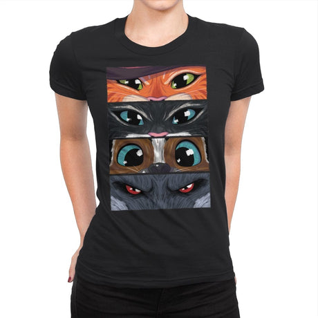 Puss in Boots Eyes - Womens Premium T-Shirts RIPT Apparel Small / Black