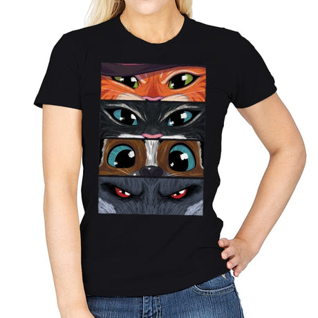 Puss in Boots Eyes - Womens T-Shirts RIPT Apparel Small / Black