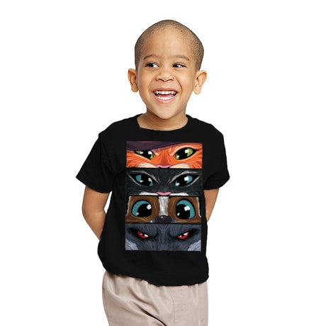 Puss in Boots Eyes - Youth T-Shirts RIPT Apparel X-small / Black