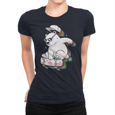 Rainbow Skate Bear - Womens Premium T-Shirts RIPT Apparel Small / Midnight Navy