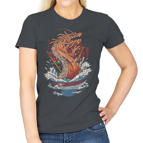 Ramen Dragon - Womens T-Shirts RIPT Apparel Small / Charcoal