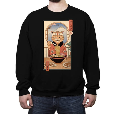 Ramen Meowster - Crew Neck Sweatshirt Crew Neck Sweatshirt RIPT Apparel Small / Black