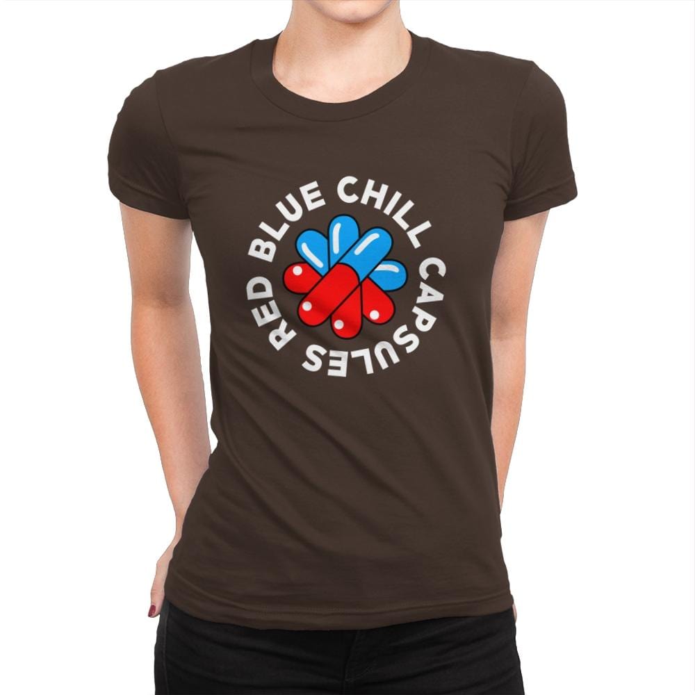 Red Blue Chill Capsules - Womens Premium T-Shirts RIPT Apparel Small / Dark Chocolate