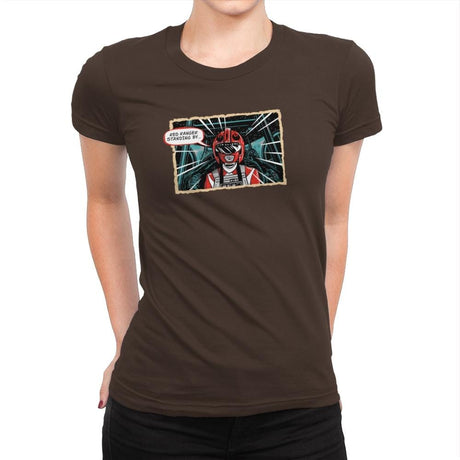 Red Ranger Standing By Exclusive - Womens Premium T-Shirts RIPT Apparel Small / Dark Chocolate